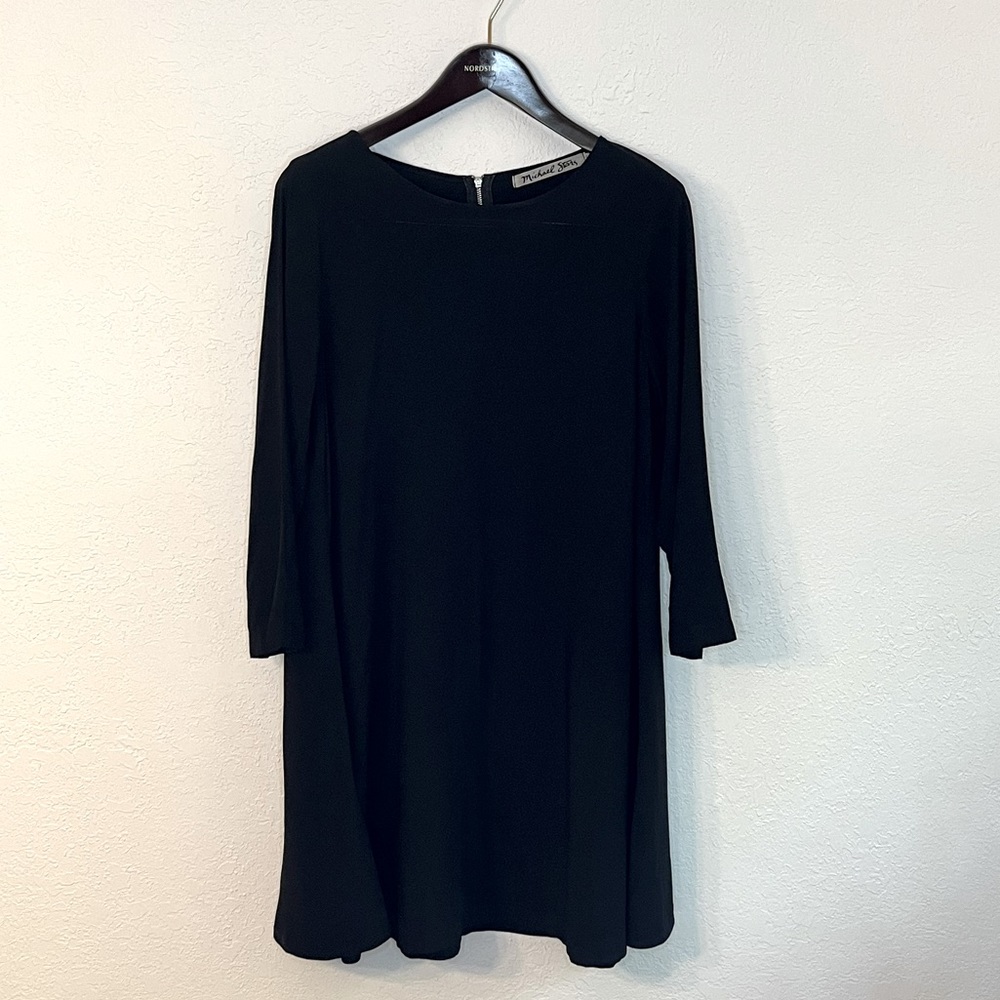 Michael Stars - Black 3/4 Sleeve Dress, exposed zipper neck, Size L